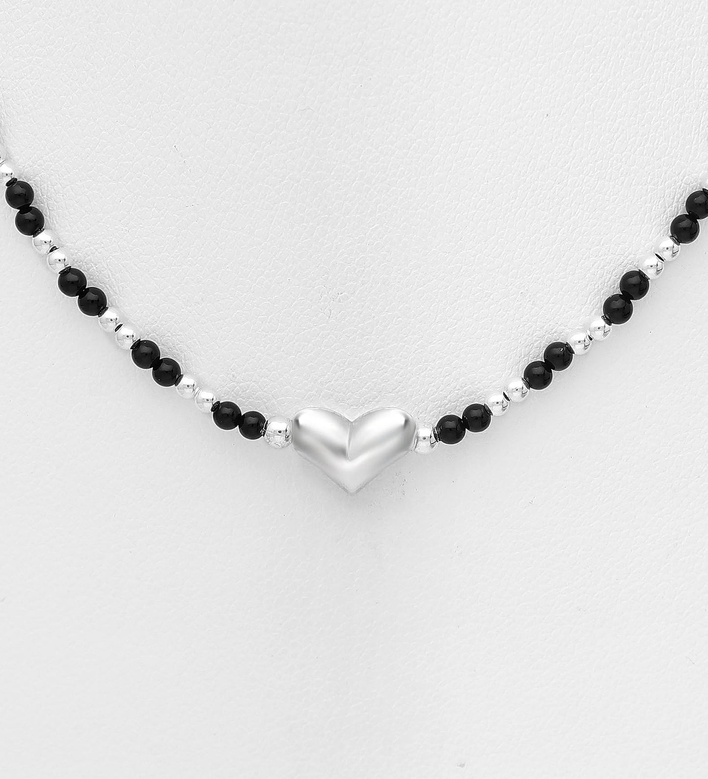 925 Sterling Silver Necklace, Featuring Ball and Heart- With Various Gemstone Beads