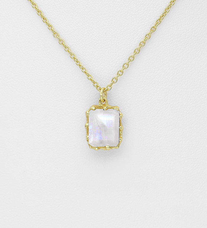925 Sterling Silver Necklace with Rainbow Moonstone