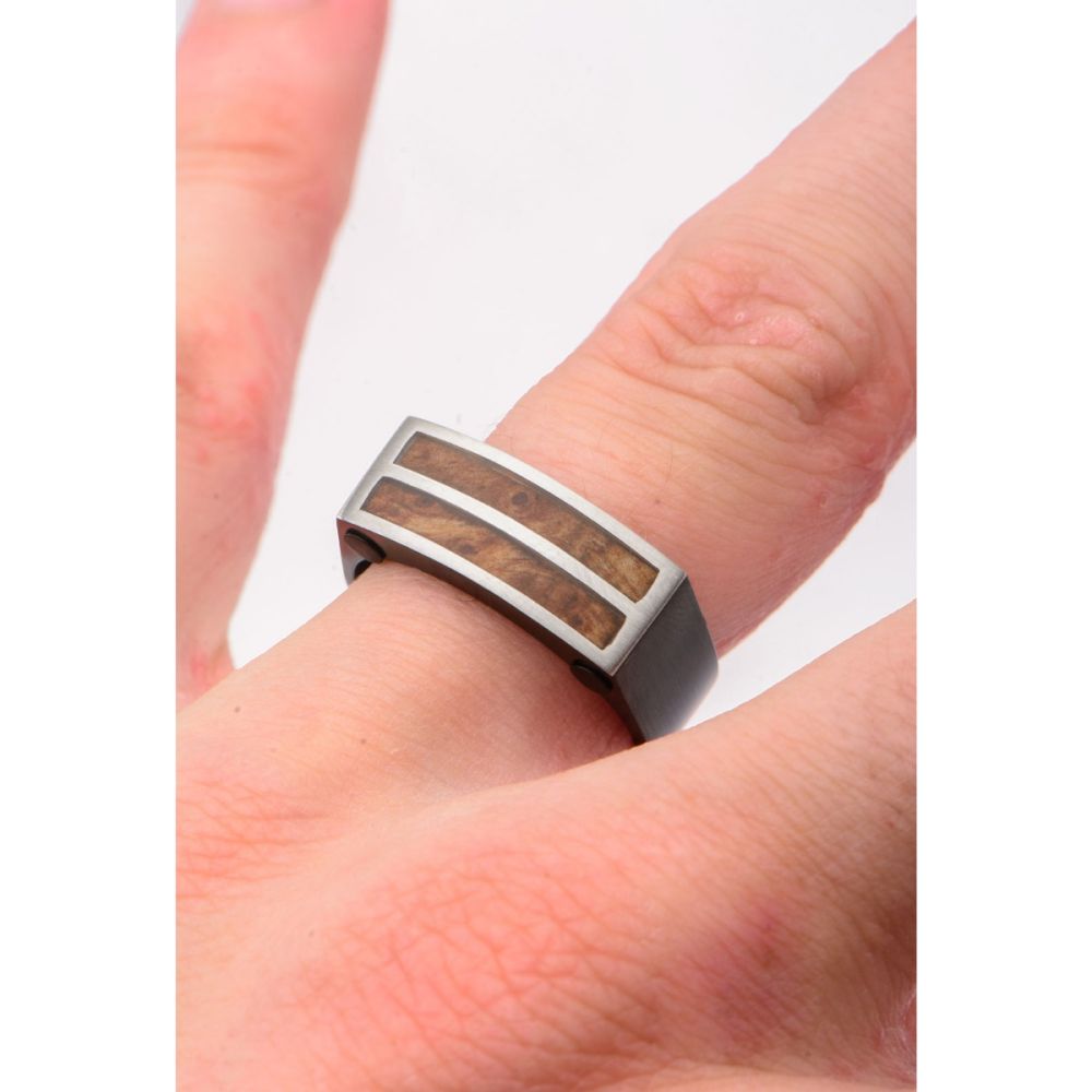 Polished Finish Black-Brazilian Palisander Rose Wood Accent Ring