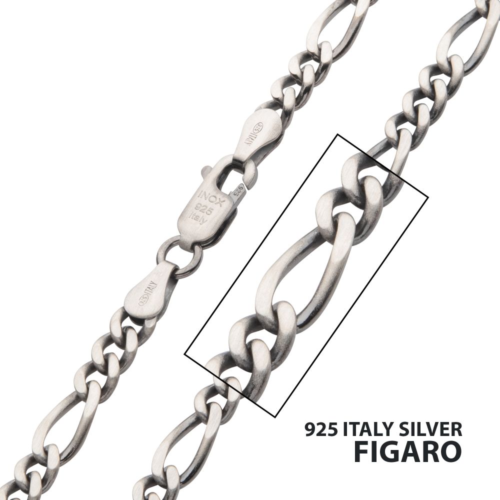 925 Italy Silver Black Rhodium Plated Figaro Chain