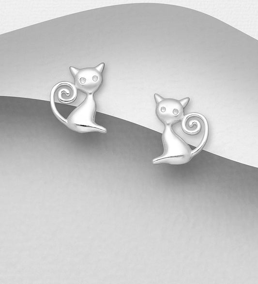 925 Sterling Silver Cat Push-Back Earrings