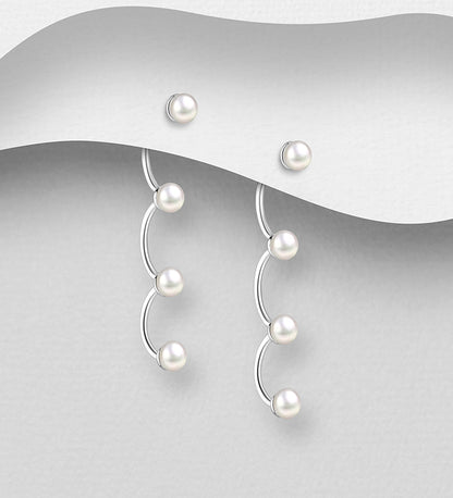 925 Sterling Silver Jacket Earrings-Freshwater Pearls