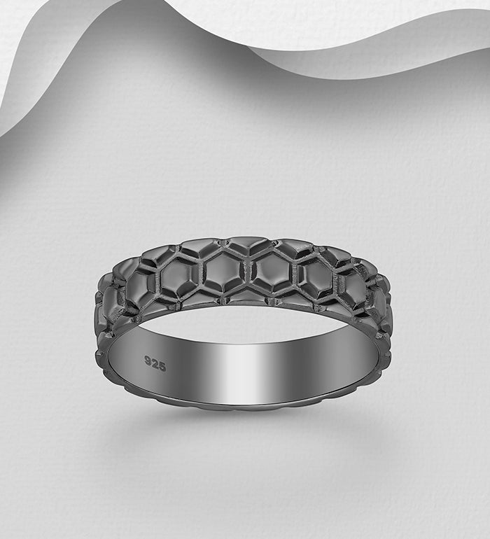 925 Sterling Silver Band Ring, Plated with Black Rhodium