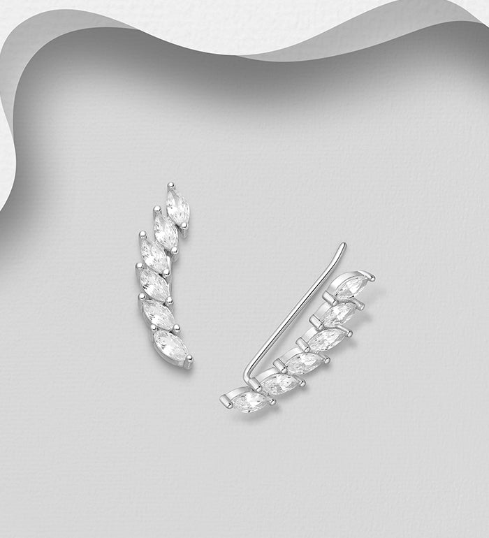 925 Sterling Silver Ear Pins Decorated with CZ