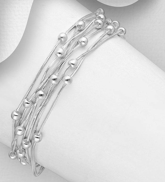 925 Sterling Silver Layered Bracelet- Ball Beads