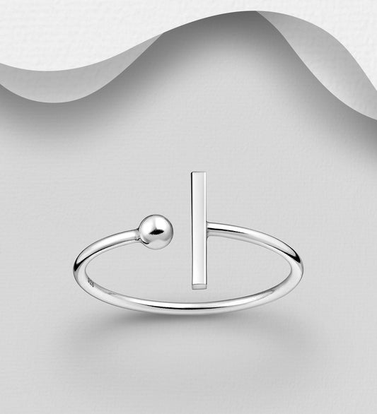 925 Sterling Silver Adjustable Ring Featuring Ball and Bar