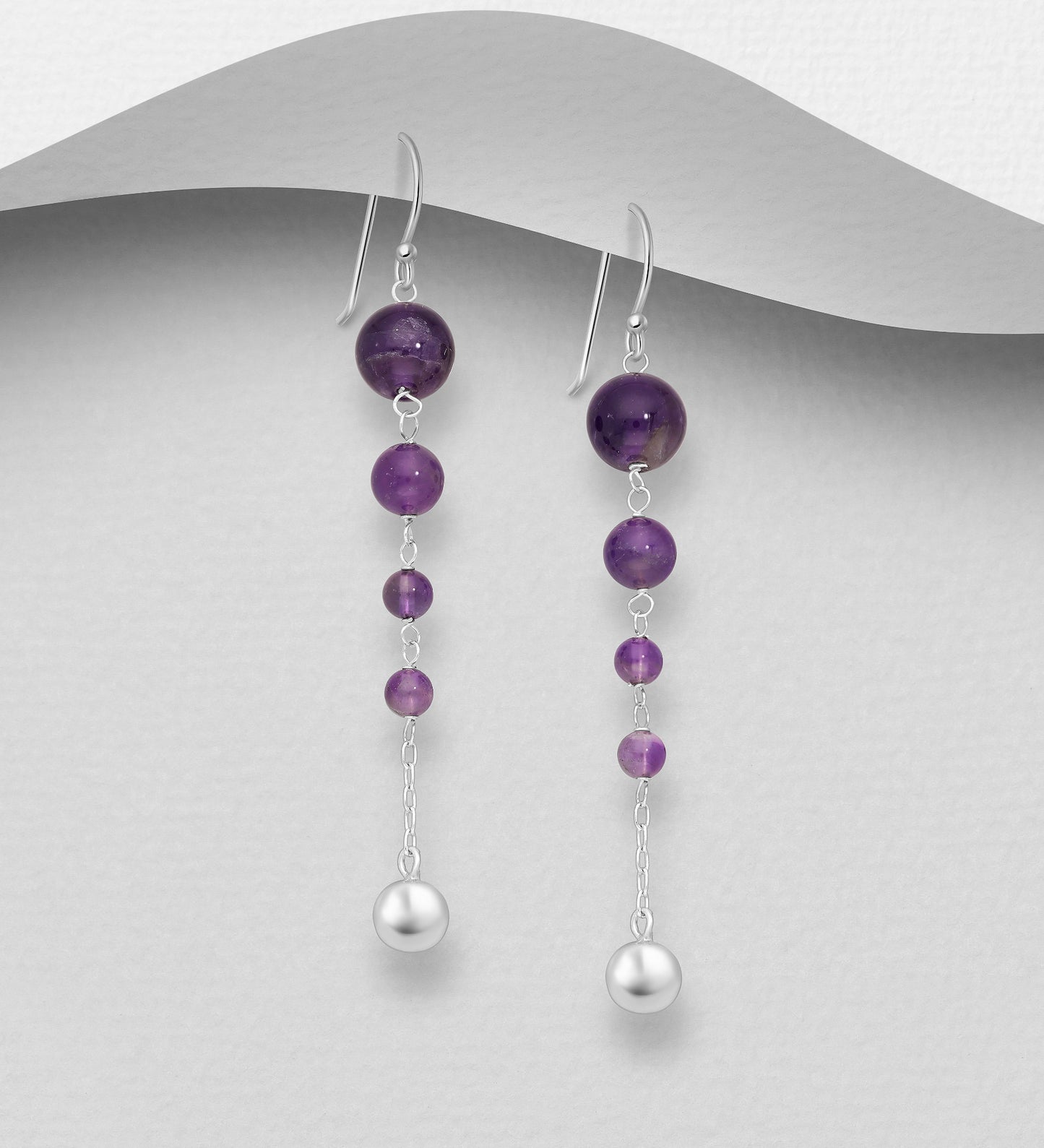 Silver Ball Hooks – 925 Sterling Silver Earrings Beaded with Gemstones