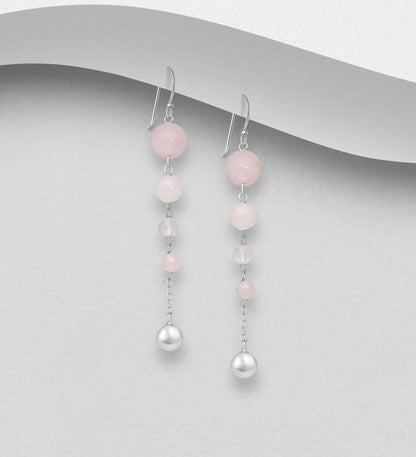 Silver Ball Hooks – 925 Sterling Silver Earrings Beaded with Gemstones