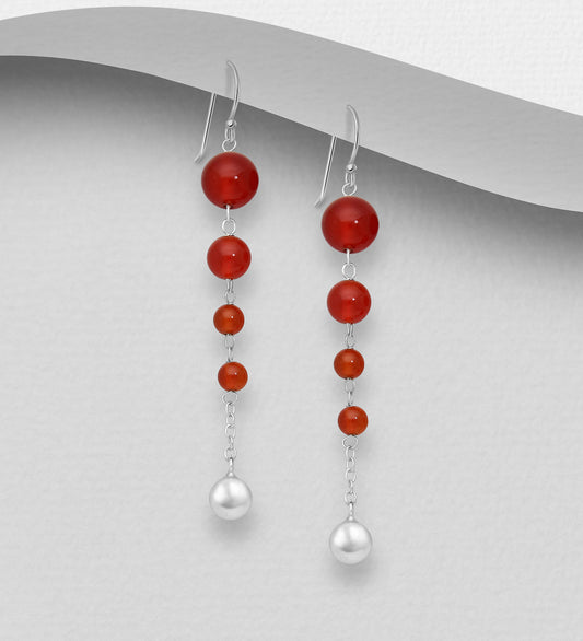 Silver Ball Hooks – 925 Sterling Silver Earrings Beaded with Gemstones