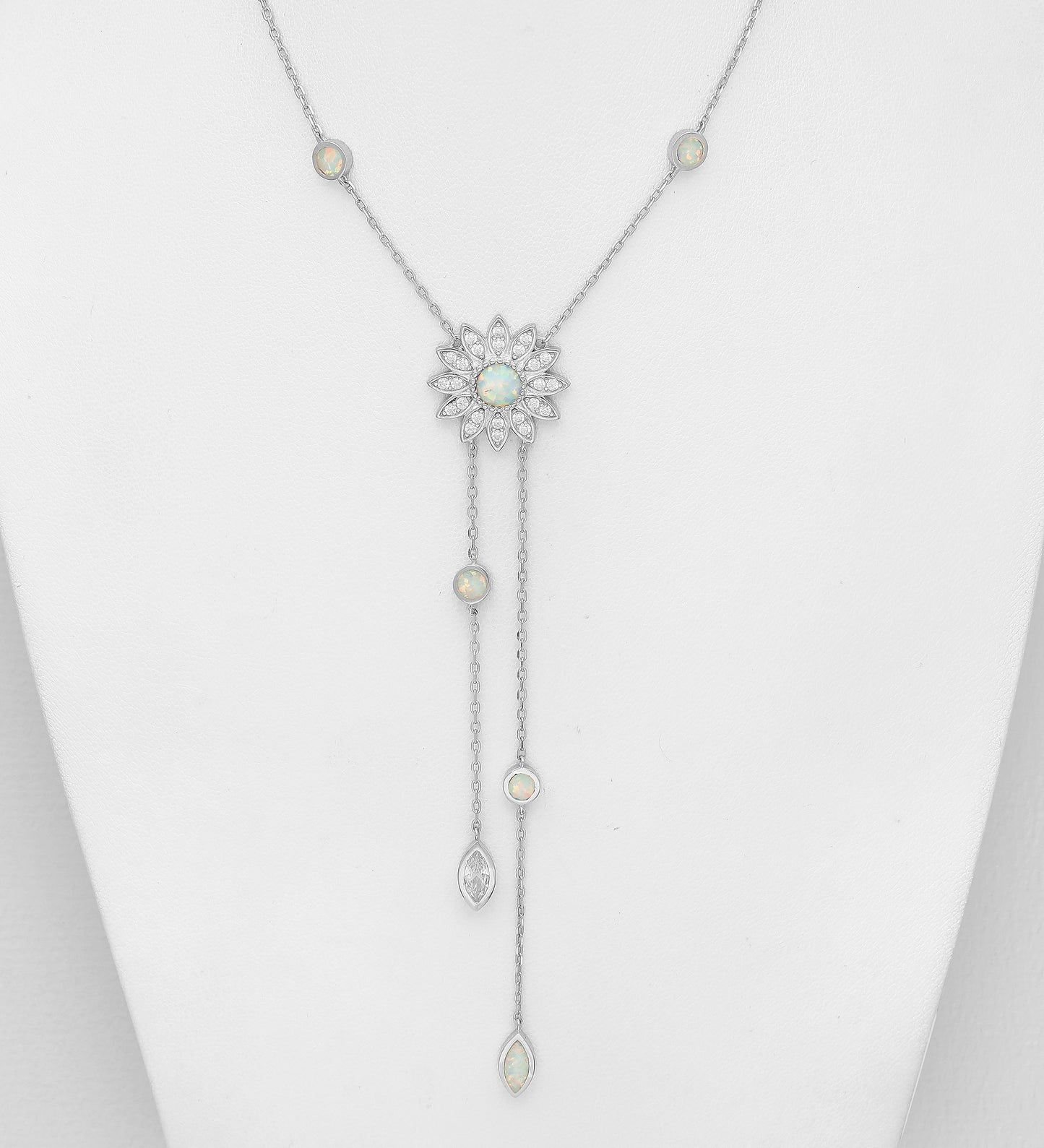 925 Sterling Silver Flower Y-Drop Necklace