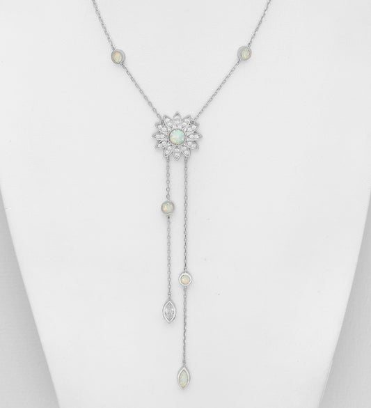 925 Sterling Silver Flower Y-Drop Necklace