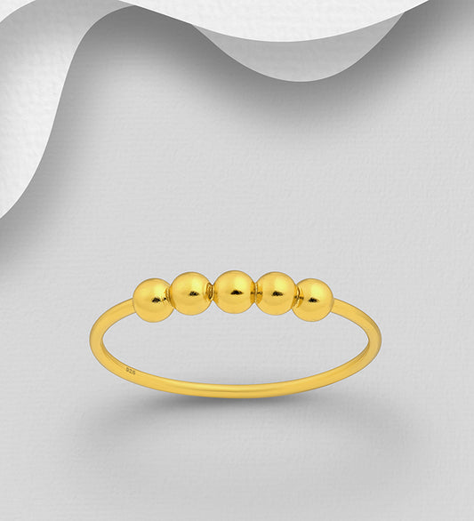 925 Sterling Silver Ball Ring, Plated with 1 Micron 18K Yellow Gold