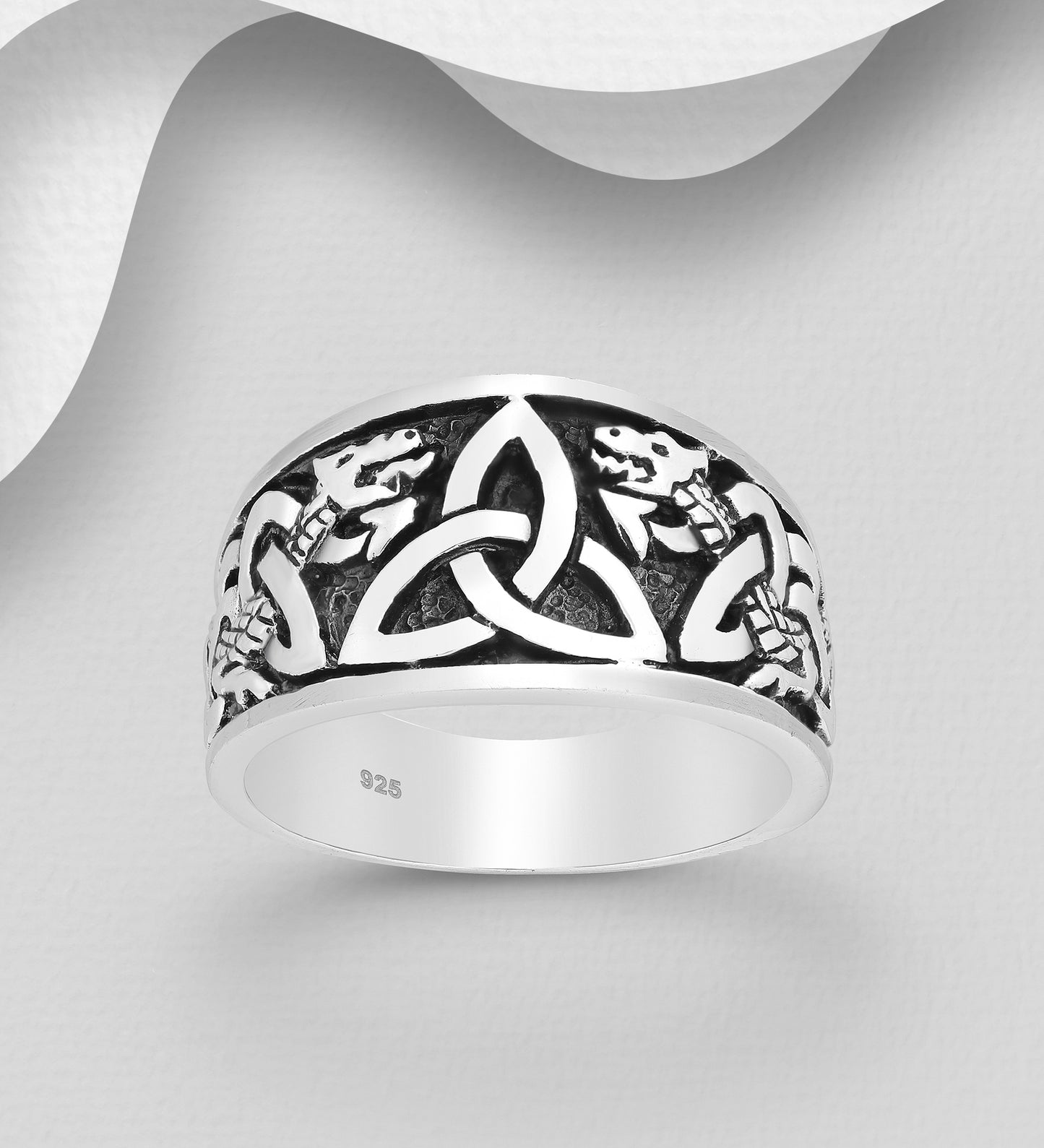 925 Sterling Silver Oxidized Celtic And Snake Ring