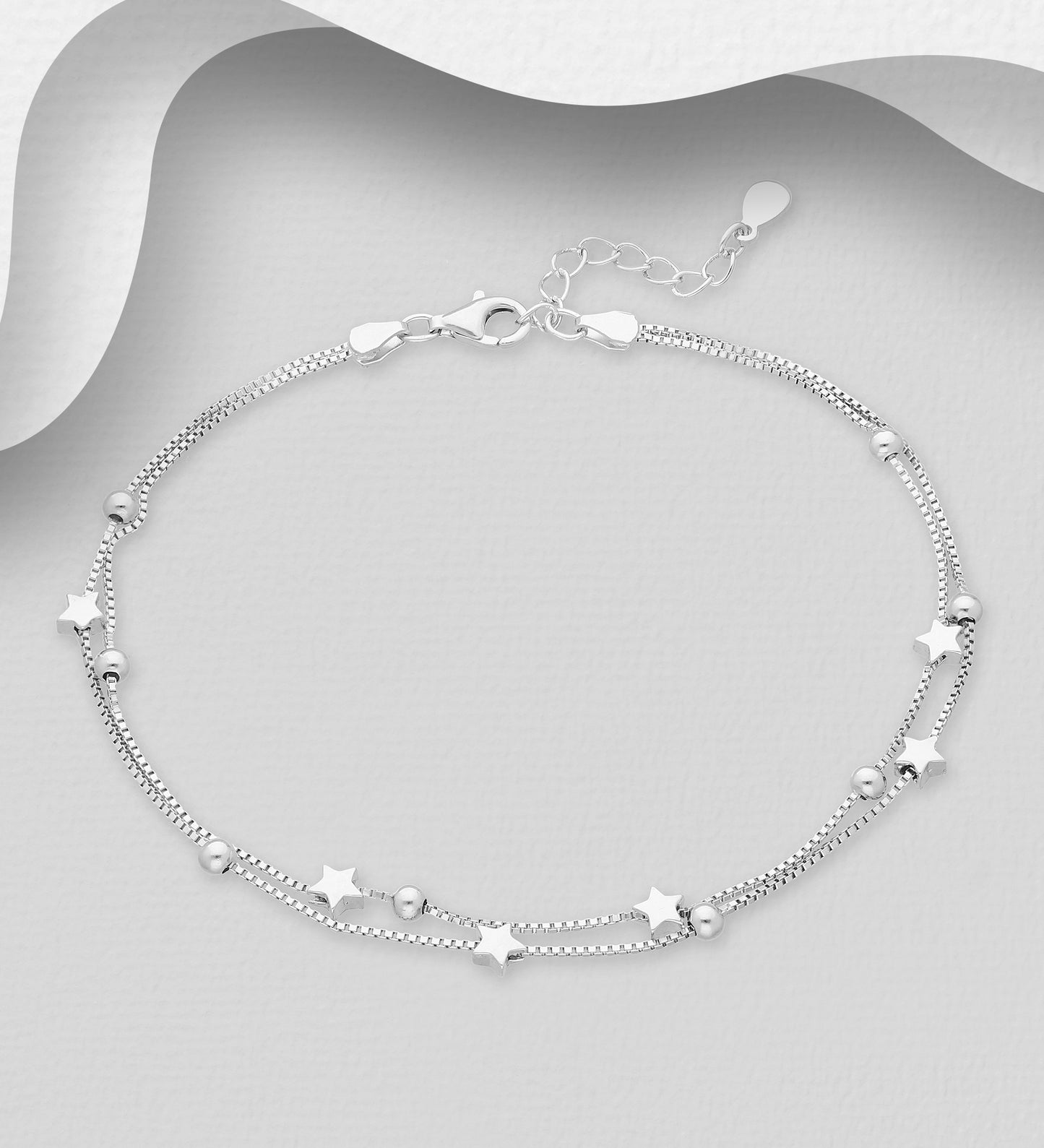 925 Sterling Silver-Ball and Star Anklet