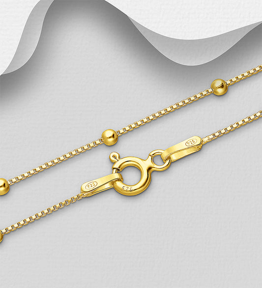 925 Sterling Silver Chain- Plated with 0.5 Micron 18K Gold