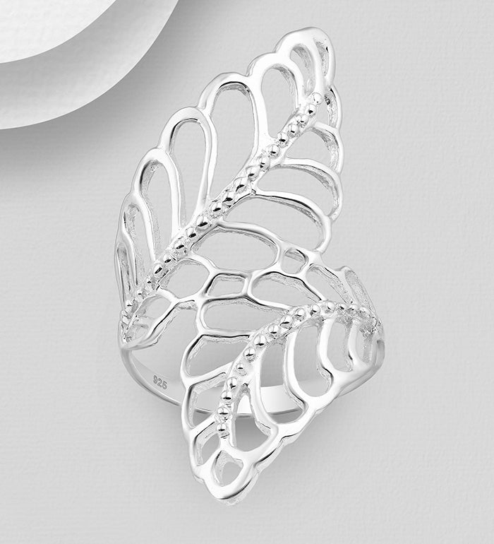 925 Sterling Silver Adjustable Leaf Ring