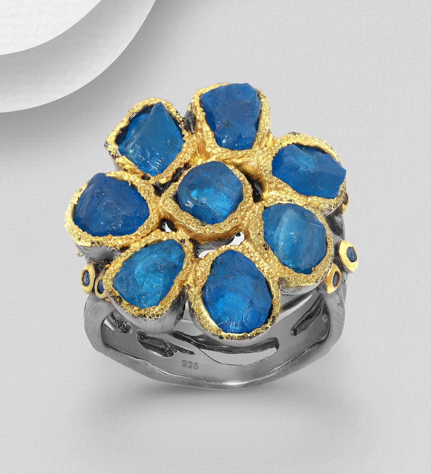 925 Sterling Silver Ring-Blue Sapphires and Blue Apatite