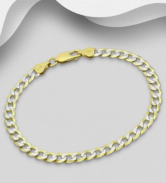 925 Sterling Silver Curb Bracelet- Plated with 0.25 Micron 18K Gold