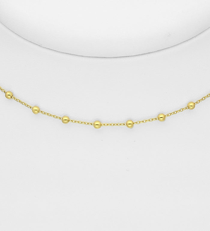 925 Sterling Silver 1 mm Choker- Plated with 1 Micron 18K Gold