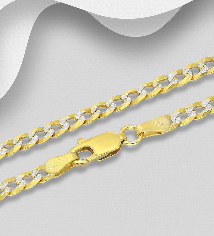 925 Sterling Silver Curb Chain- Plated with 0.25 Micron 18K Gold