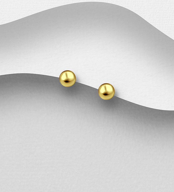 925 Sterling Silver Ball Push-Back Earrings, Plated with 1 Micron 14K Gold