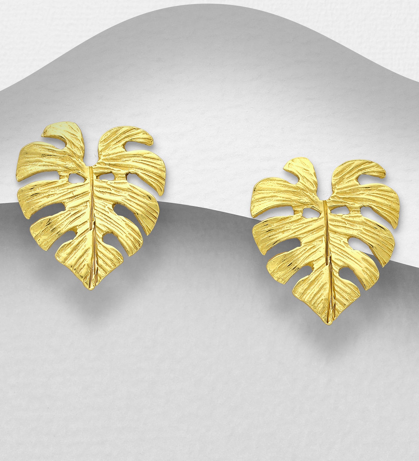 925 Sterling Silver Leaf Push-Back Earrings Plated