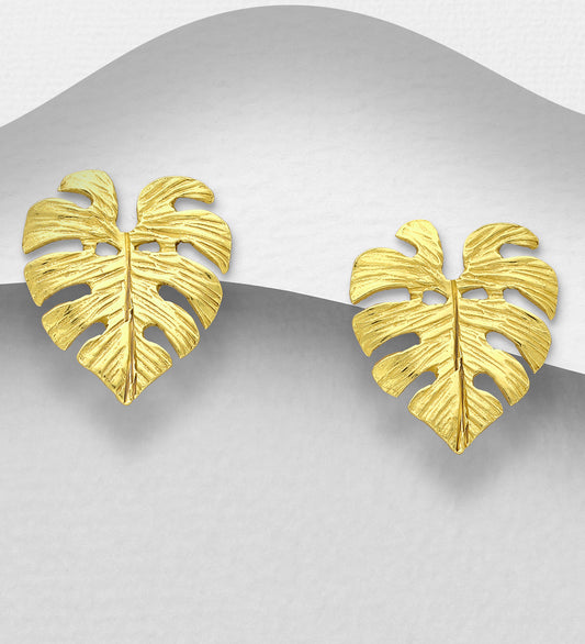 925 Sterling Silver Leaf Push-Back Earrings Plated