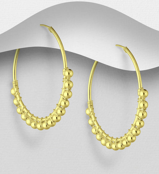 925 Sterling Silver Ball Hoop Earrings- Plated with 1 Micron 14K Gold