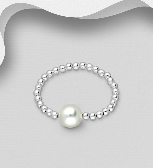 925 Sterling Silver Ring-Beaded with Freshwater Pearl