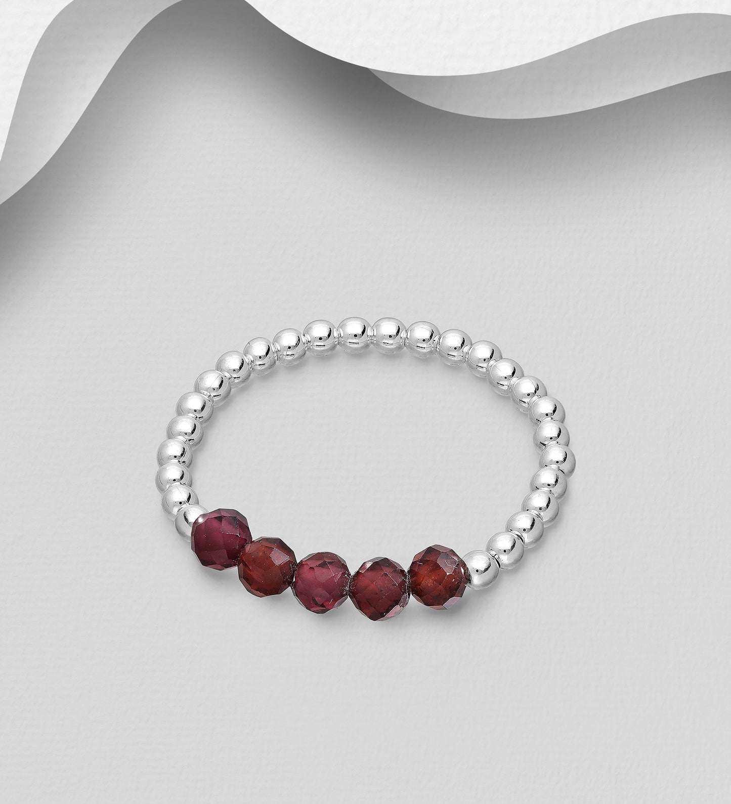 925 Sterling Silver Adjustable Ring, Beaded Gemstone