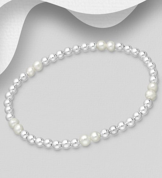 Elastic Bracelet 925 Sterling Silver-Freshwater Pearls