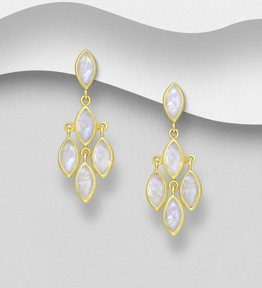 925 Sterling Silver Earrings -Rainbow Moonstone