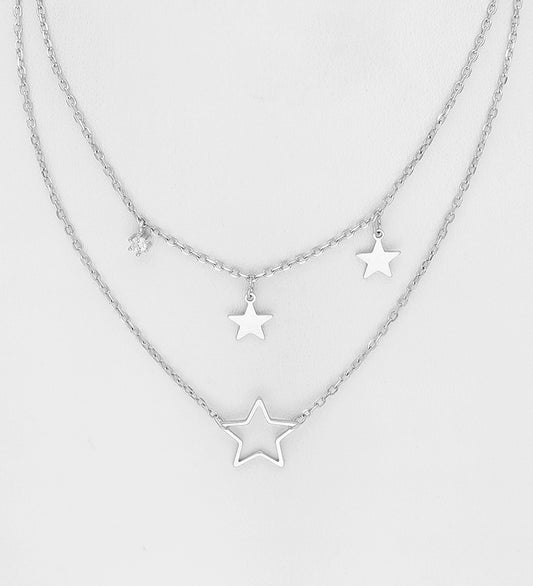 925 Sterling Silver Star Layered-CZ Simulated Diamond