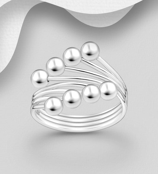 925 Sterling Silver Ball Adjustable Ring