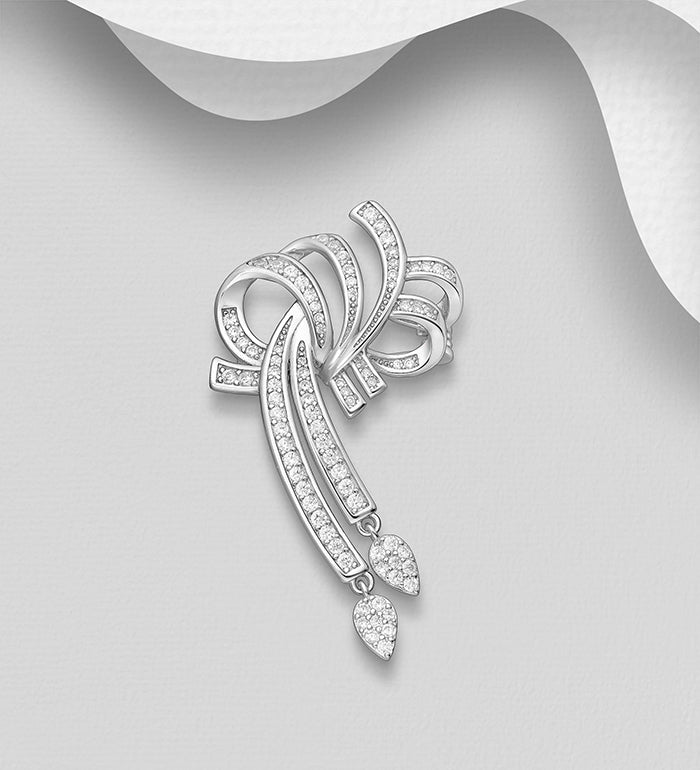 925 Sterling Silver Ribbon Brooch