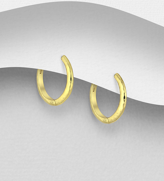 925 Sterling Silver Hammered Hoop Earrings