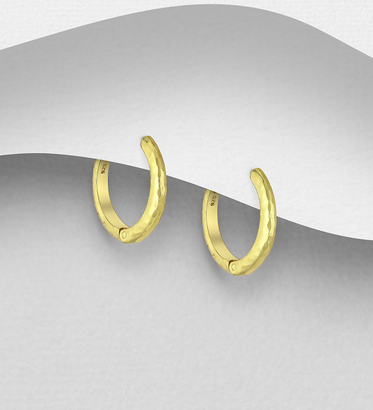 925 Sterling Silver Hammered Hoop Earrings