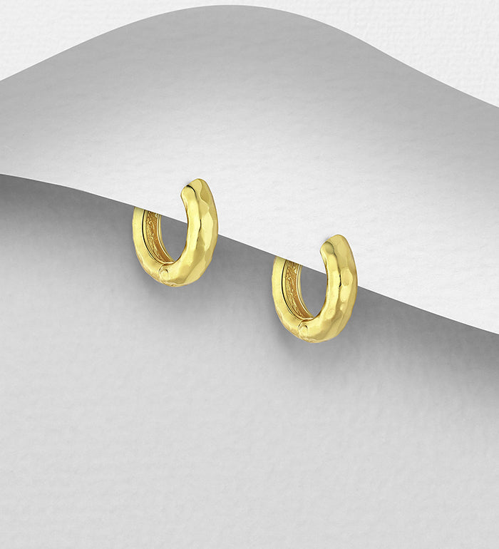 925 Sterling Silver Hammered Hoop Earrings