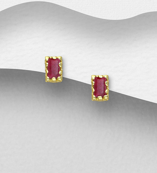 925 Sterling Silver Earrings, Decorated Ruby