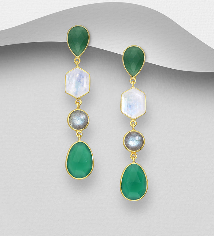 925 Sterling Silver Push Back Earrings with Green Aventurine