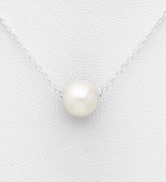 925 Sterling Silver Necklace, Beaded with 6-7 mm Diameter Freshwater Pearl