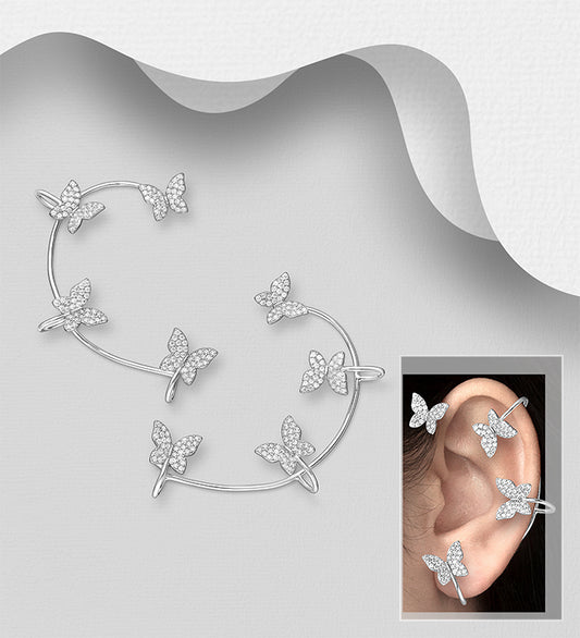 925 Sterling Silver Butterfly Push-Back / Ear Cuffs Earrings