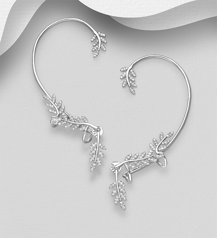 925 Sterling Silver Leaf Jacket & Ear Cuffs Earrings