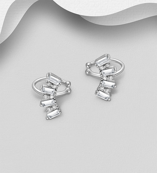 925 Sterling Silver Ear Cuffs, Decorated with CZ