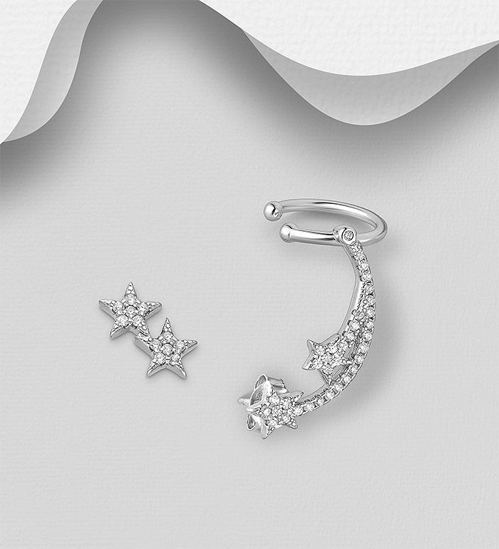 925 Sterling Silver Star Push-Back and Ear Cuffs