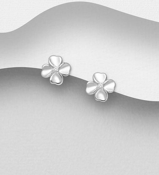 925 Sterling Silver Clover Push-Back Earrings-CZ