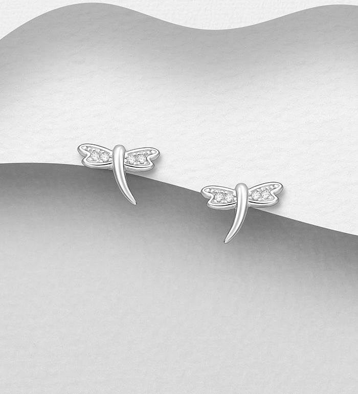 925 Sterling Silver Dragonfly Push-Back Earrings