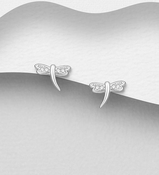 925 Sterling Silver Dragonfly Push-Back Earrings