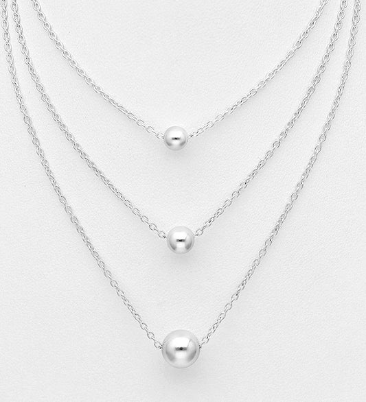 925 Sterling Silver Layered Ball Necklace