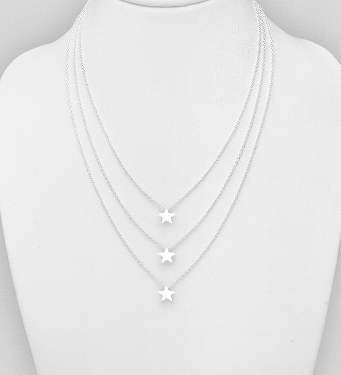 925 Sterling Silver Layered Stars Necklace